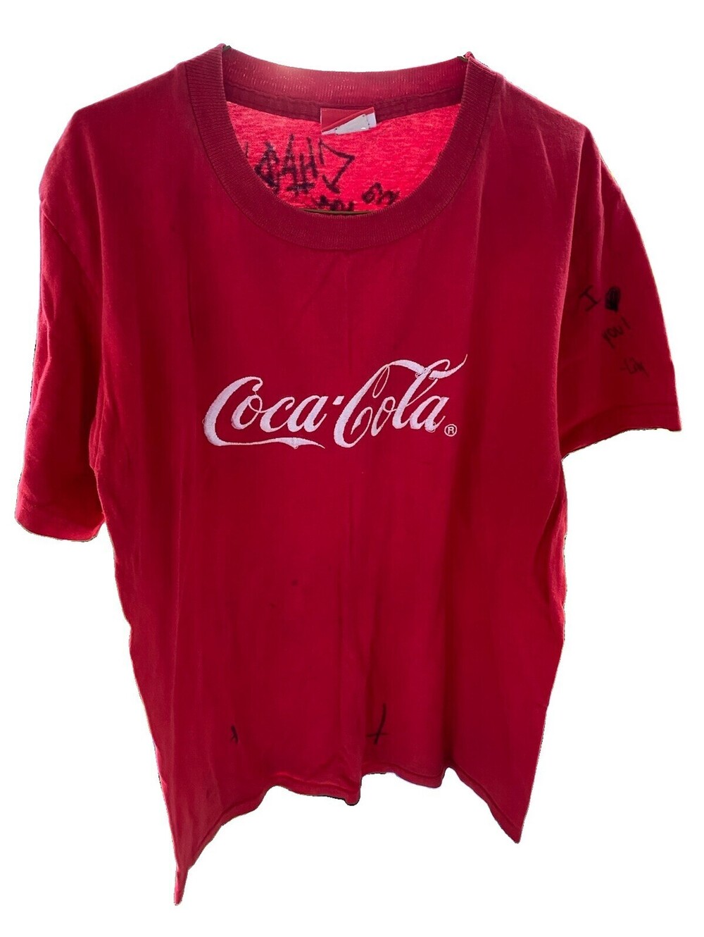 Vintage 90s Coca-Cola Red T-Shirt Embroidered Logo Size M Unisex Signed: USA